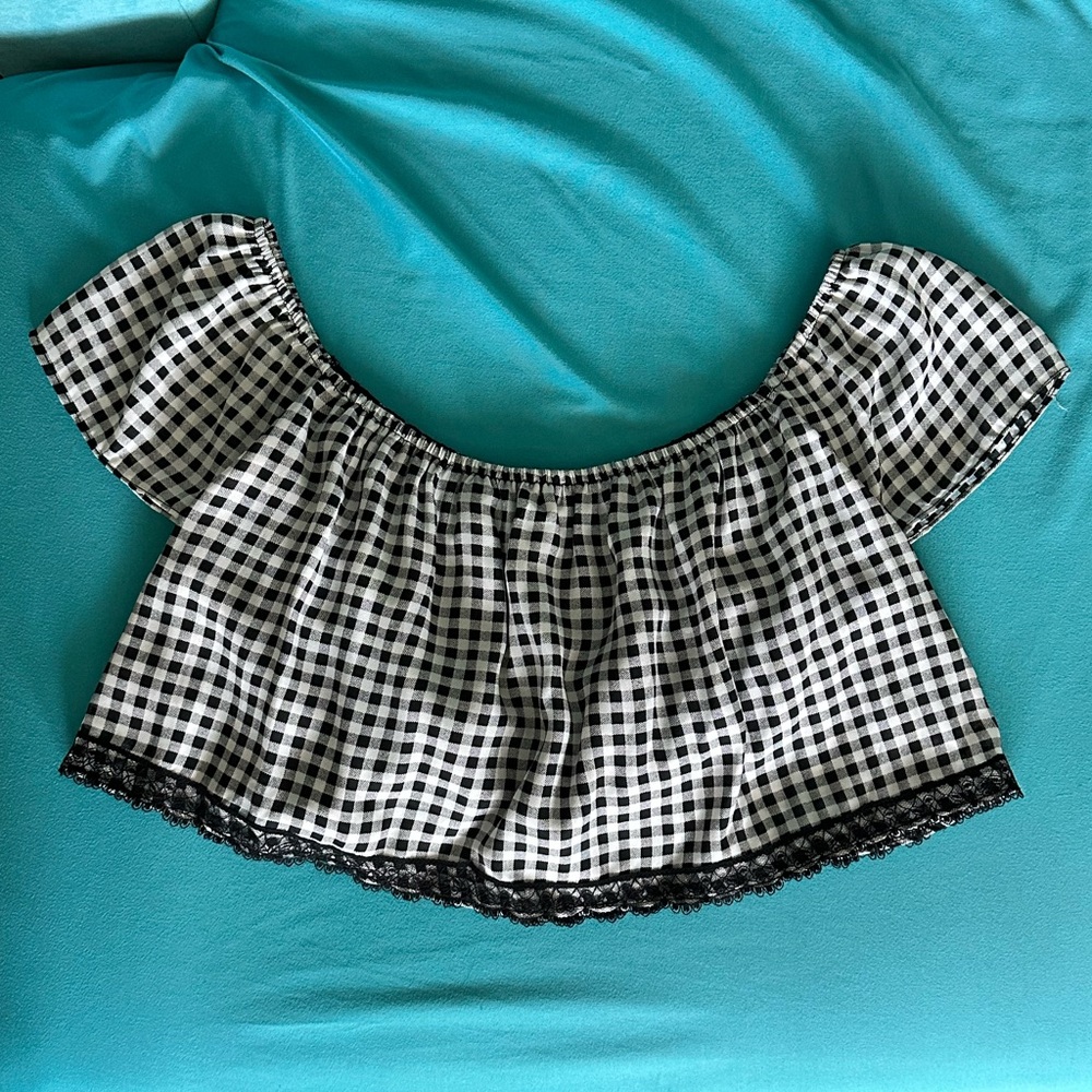 NWT Oxygene Black and White Checkered Gingham Crop Top Size S/M